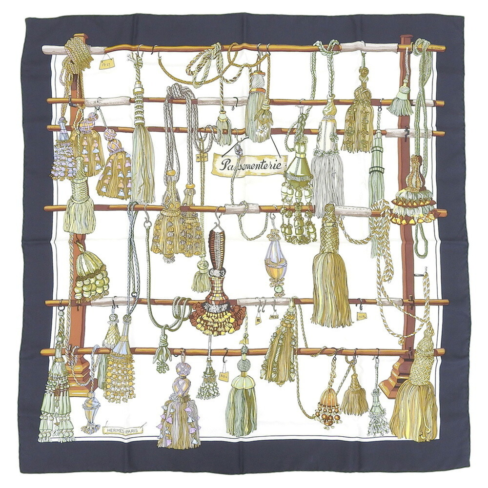 Hermes Carre 90 Passementerie Tassel Scarf/Muffler, Silk, Black Multicolor
